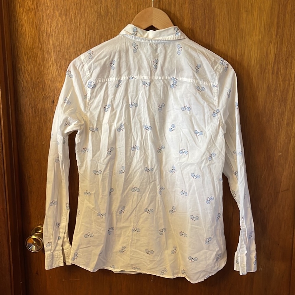 Old Navy vintage white bicycle print shirt blouse - Picture 5 of 8